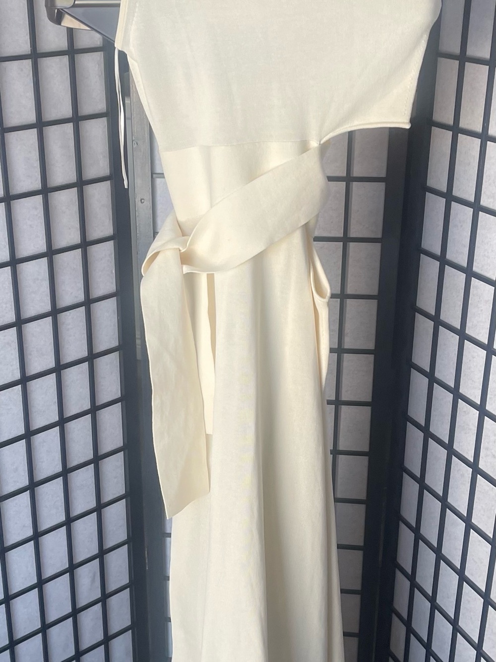 Jonathan Simkhai One-Shoulder Cream Maxi Dress with Waist Tie